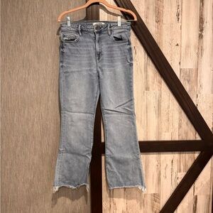 Light Blue Women's Flare Jeans with Raw Hem